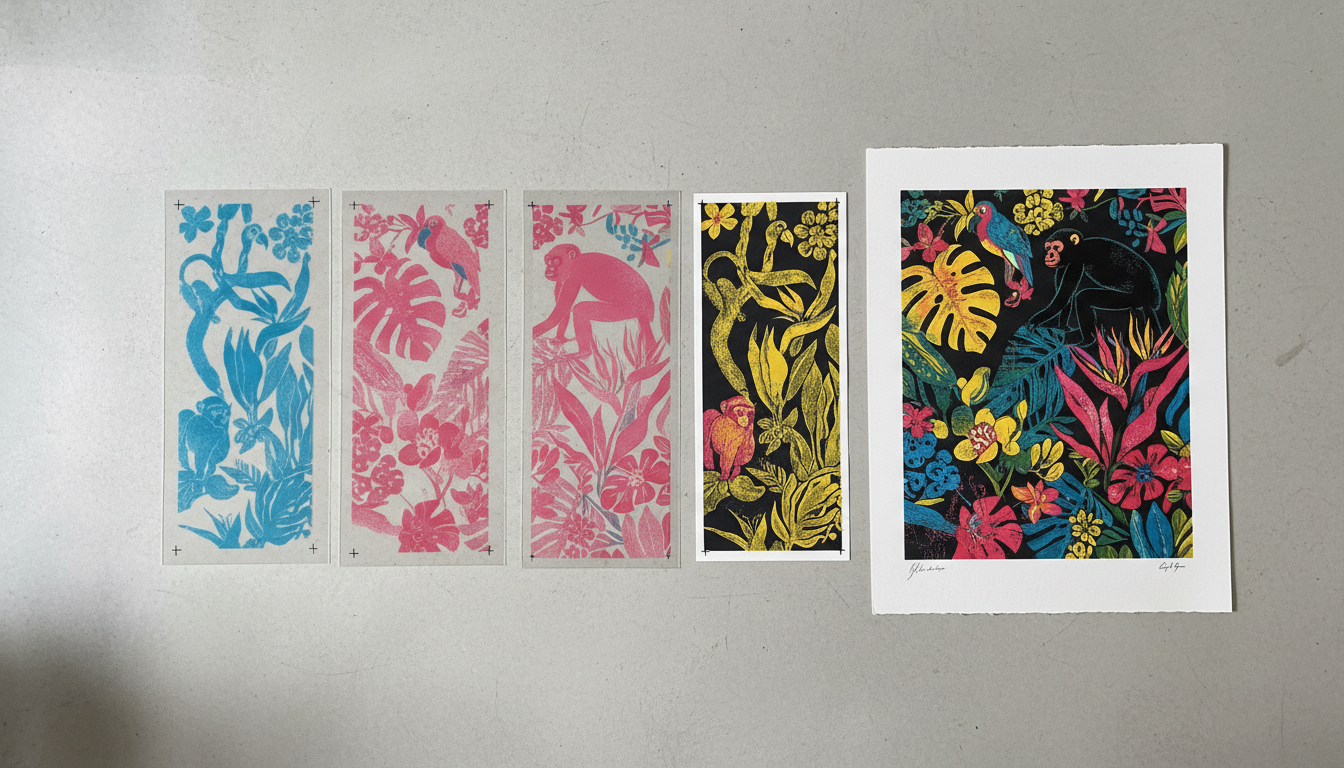 screen printing color separations and final print result