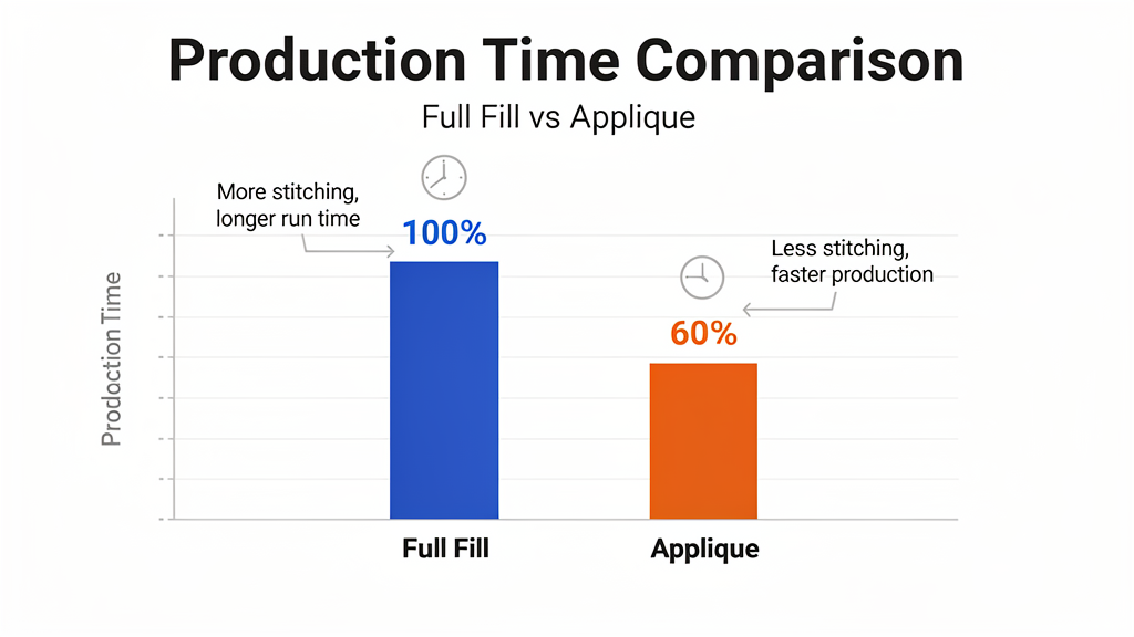 how applique reduces stitch count production efficiency