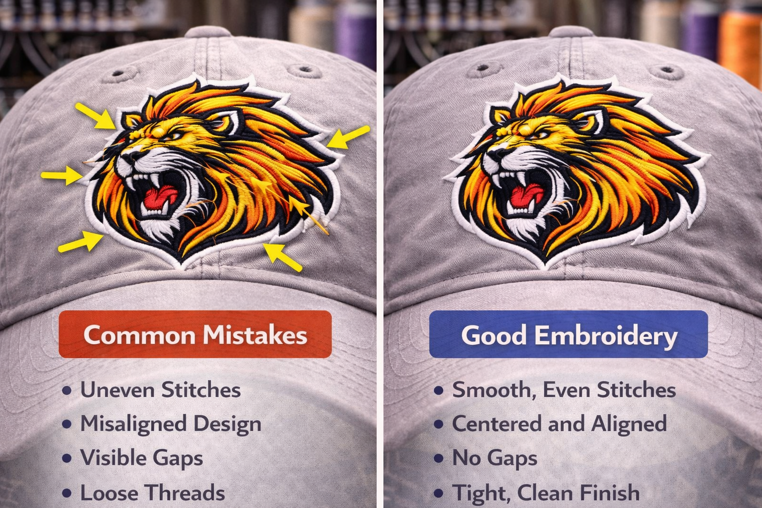 common cap embroidery mistakes example