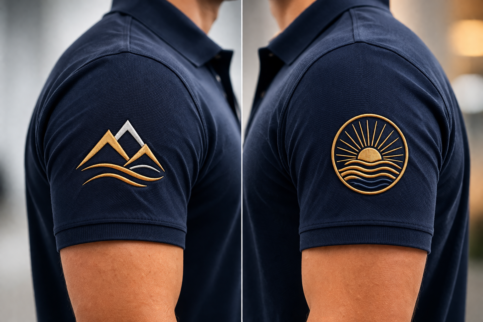 left vs right sleeve embroidery comparison