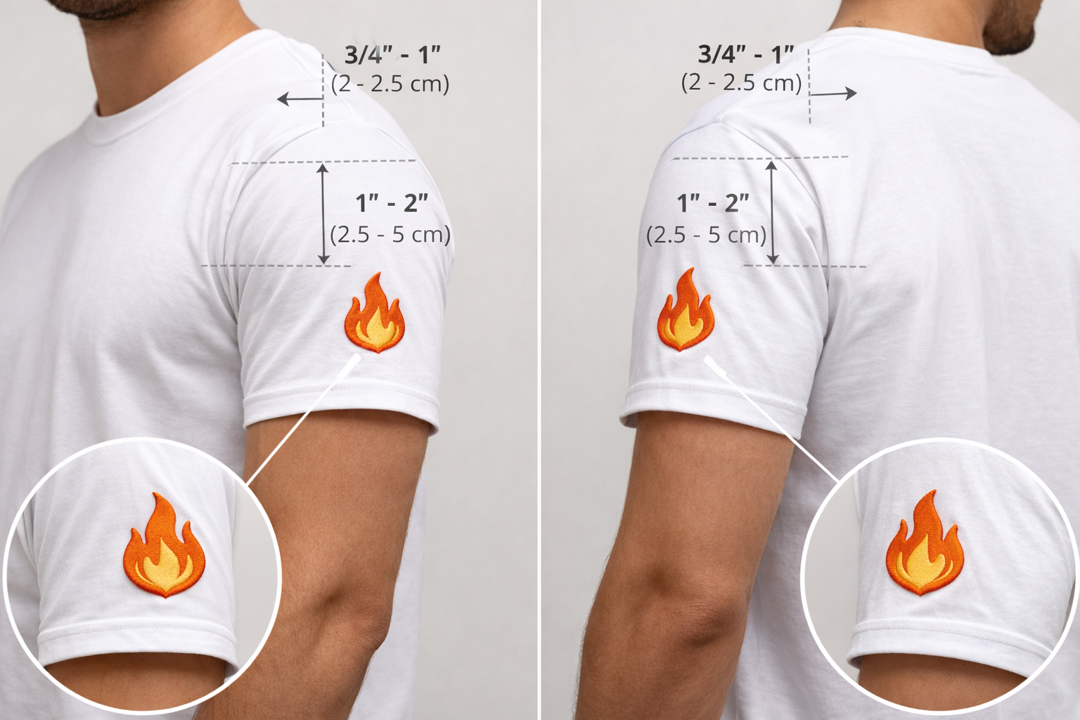sleeve embroidery placement guide measurement