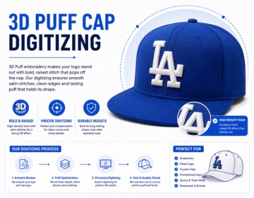 3D Puff Cap Digitizing