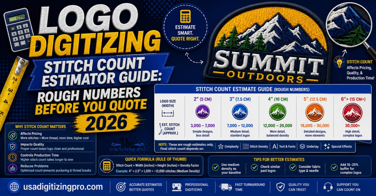 Logo Digitizing Stitch Count Estimator Guide: Rough Numbers Before You Quote 2026