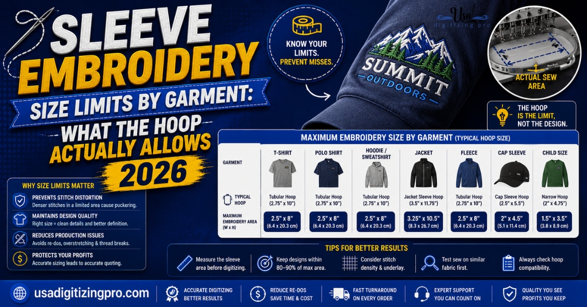 Sleeve Embroidery Size Limits by Garment: What the Hoop Actually Allows 2026